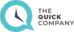 The Quick Company logo with dental accessories, instruments, no dental assistant. Microbrushes, 2x2 gauze and composite